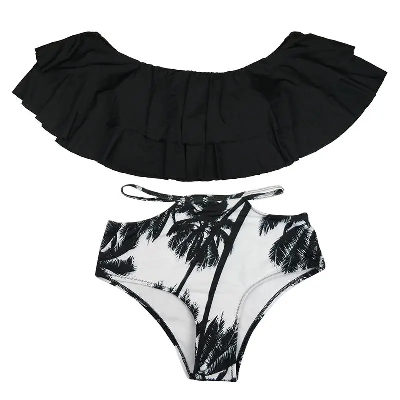 Bikini set 2017 Doubledeck flouncing Swimsuit Push Up Bathing Suit sexy Women High Waist Swimwear Off Shoulder Swimming Suits 23