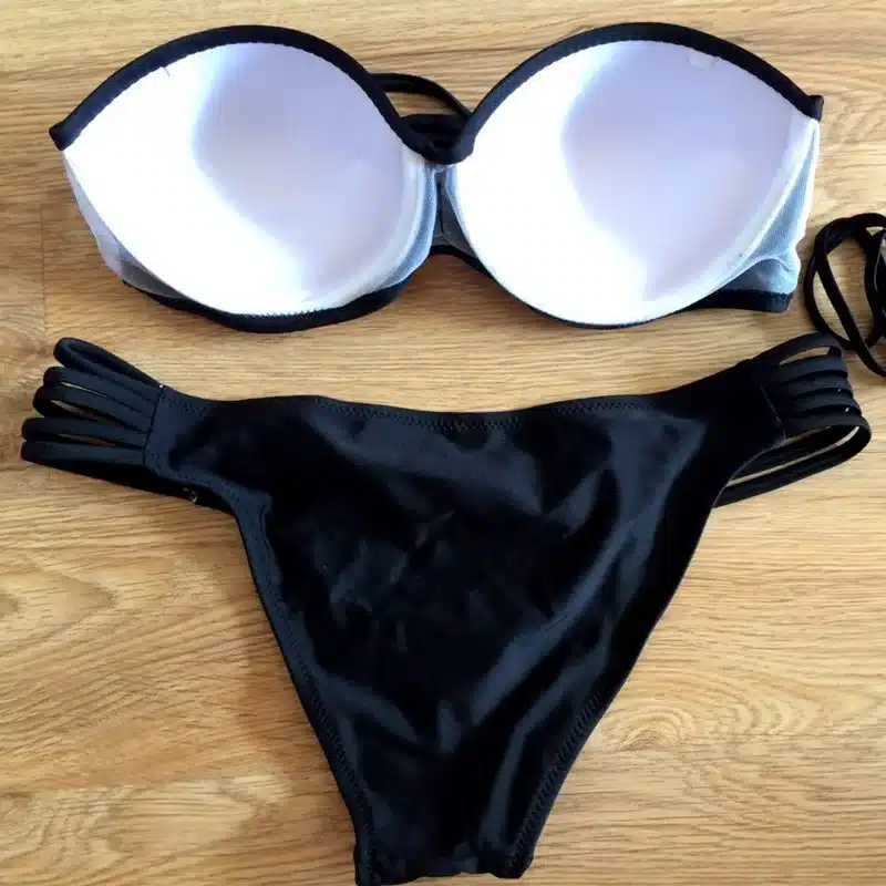 Wingteng 2017 Swimwear Female Bandeau Top Push Up Bikini Set Women Swimsuit Hollow Bathing Suits Brazilian Solid Bikini black 21