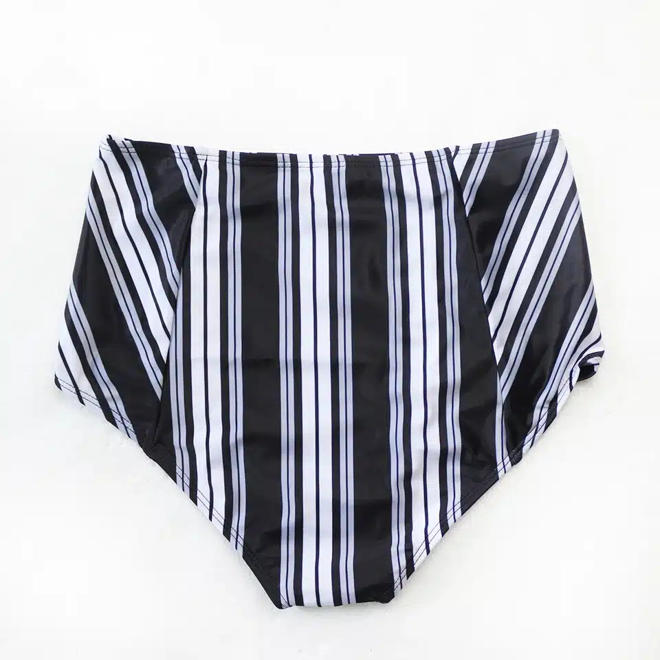 PLAVKY 2018 Sexy White Black Striped High Waist Biquini Ruffled Swim Bathing Suit Swimsuit Swimwear Women Off Shoulder Bikini 19