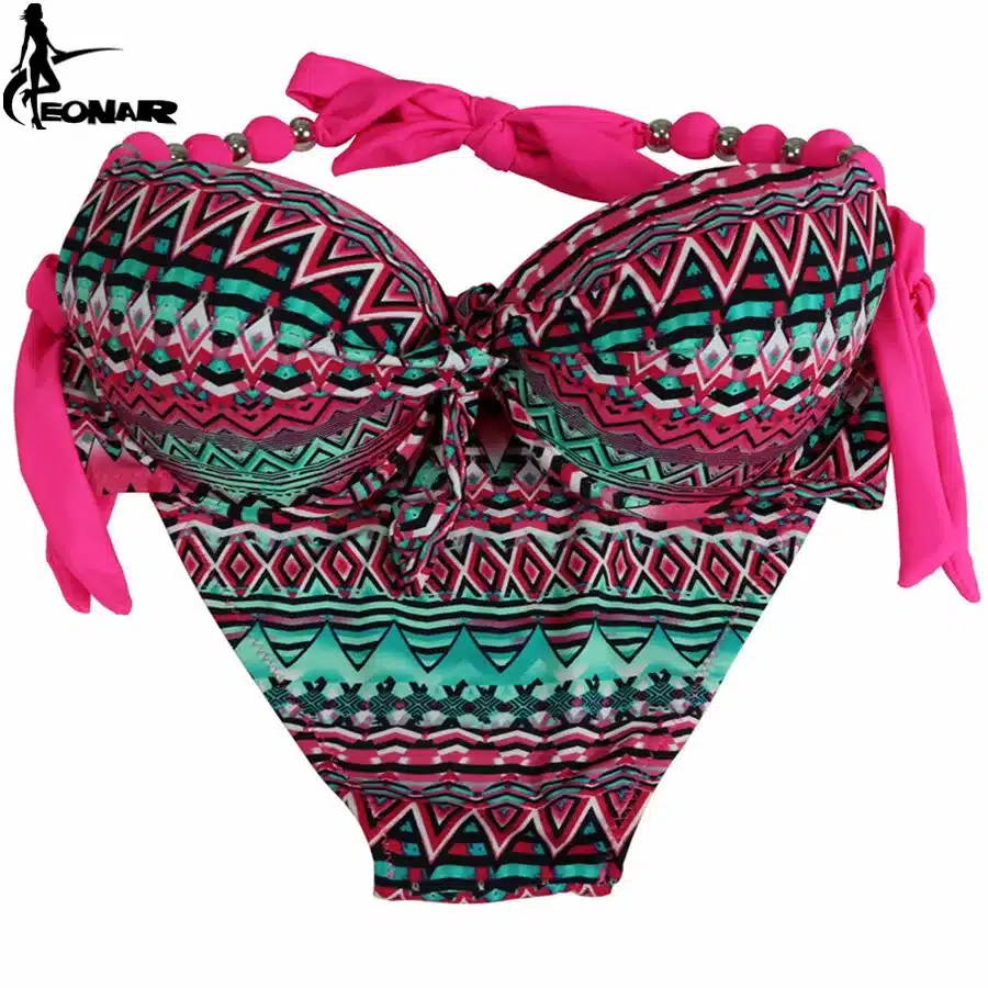 EONAR Bikinis Women 2018 Print Floral Swimsuits Brazilian Push Up Halter Bikini Set Bathing Suits Plus Size Swimwear Female XXL 32