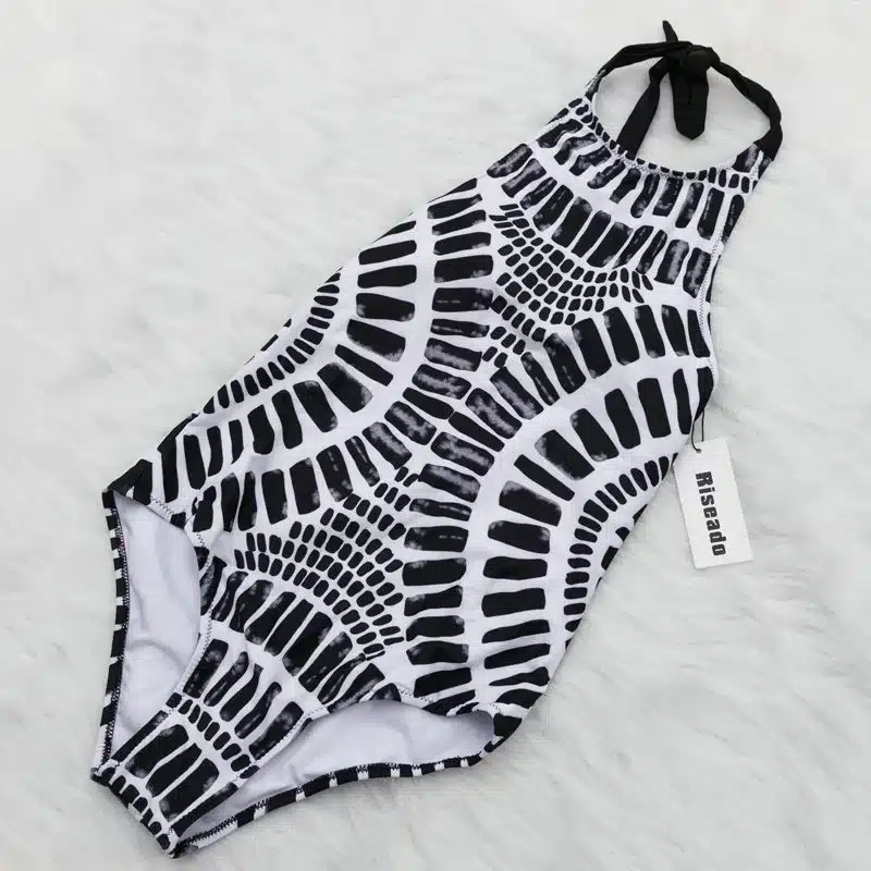 Riseado 2017 High Neck Sexy Swimwear Women One Piece Swimsuit Cross-back Halter Lace-up Swim Wear Bathing Suits Bodysuit 11