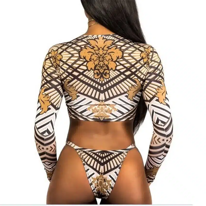 Bkning African Print Swimwear Thong Bikini Set Long Sleeve Swimsuit Women Padded Biquini 2018 Sexy Female High Waisted Swimsuits 16