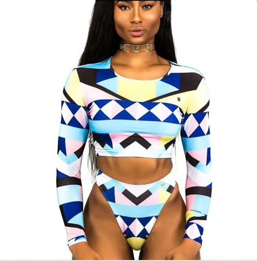 Bkning African Print Swimwear Thong Bikini Set Long Sleeve Swimsuit Women Padded Biquini 2018 Sexy Female High Waisted Swimsuits 19
