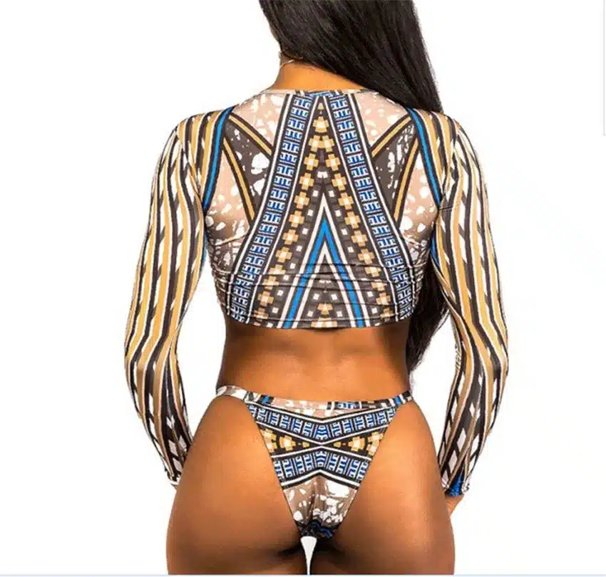 Bkning African Print Swimwear Thong Bikini Set Long Sleeve Swimsuit Women Padded Biquini 2018 Sexy Female High Waisted Swimsuits 25