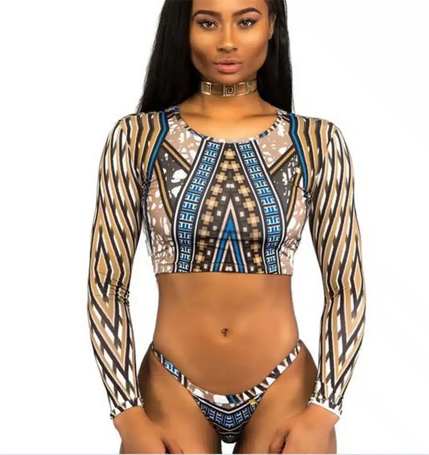 Bkning African Print Swimwear Thong Bikini Set Long Sleeve Swimsuit Women Padded Biquini 2018 Sexy Female High Waisted Swimsuits 26