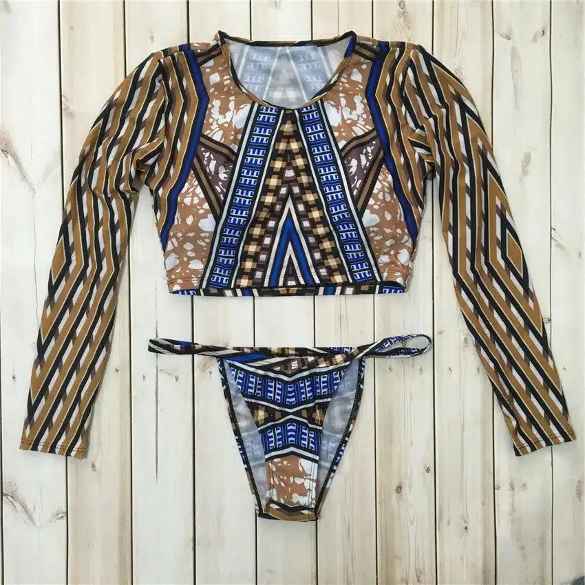 Bkning African Print Swimwear Thong Bikini Set Long Sleeve Swimsuit Women Padded Biquini 2018 Sexy Female High Waisted Swimsuits 27