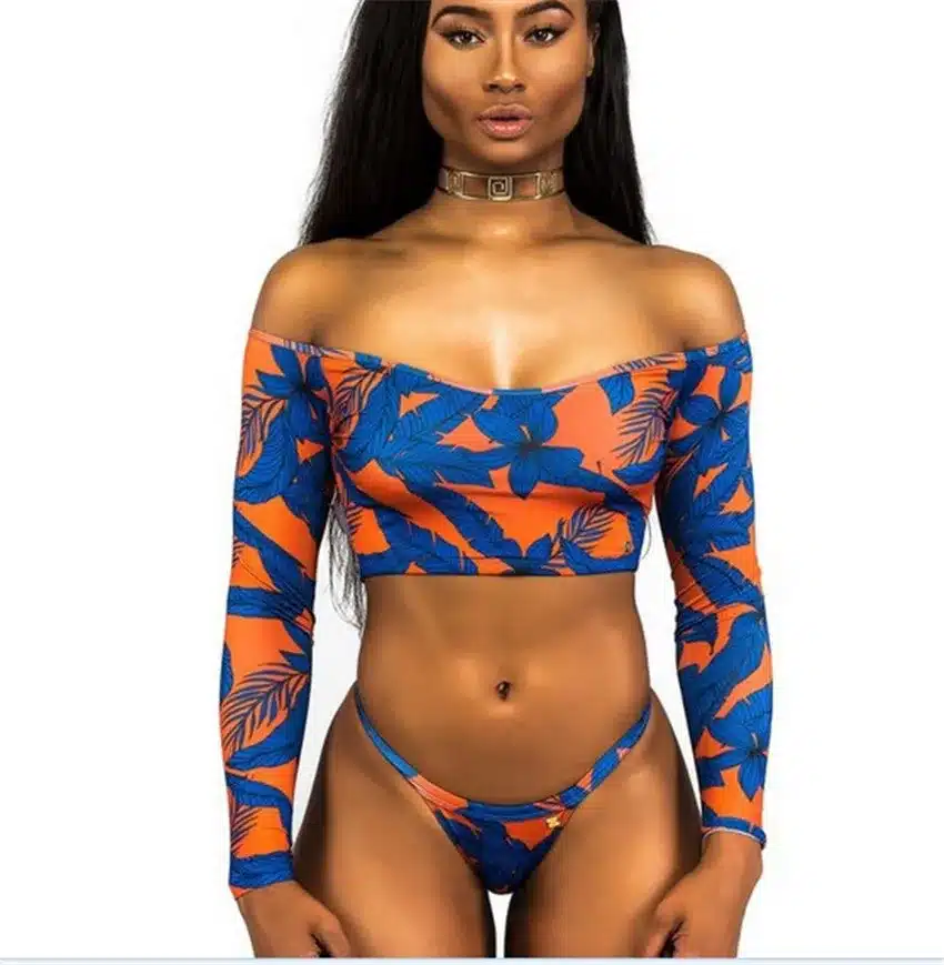 Bkning African Print Swimwear Thong Bikini Set Long Sleeve Swimsuit Women Padded Biquini 2018 Sexy Female High Waisted Swimsuits 31