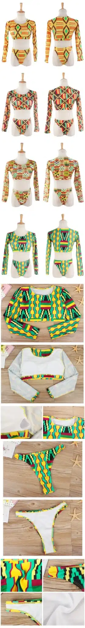 Bkning African Print Swimwear Thong Bikini Set Long Sleeve Swimsuit Women Padded Biquini 2018 Sexy Female High Waisted Swimsuits 33