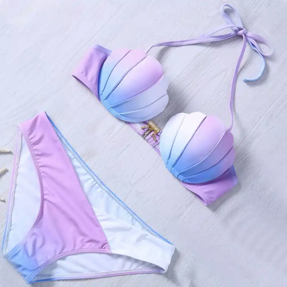 Mermaid Shell Bra Push Up Two-Piece Suit Swimwear Gradient Color Beachwear Sexy Bikinis Set Swimsuit Biquini Maillot De Bain 19