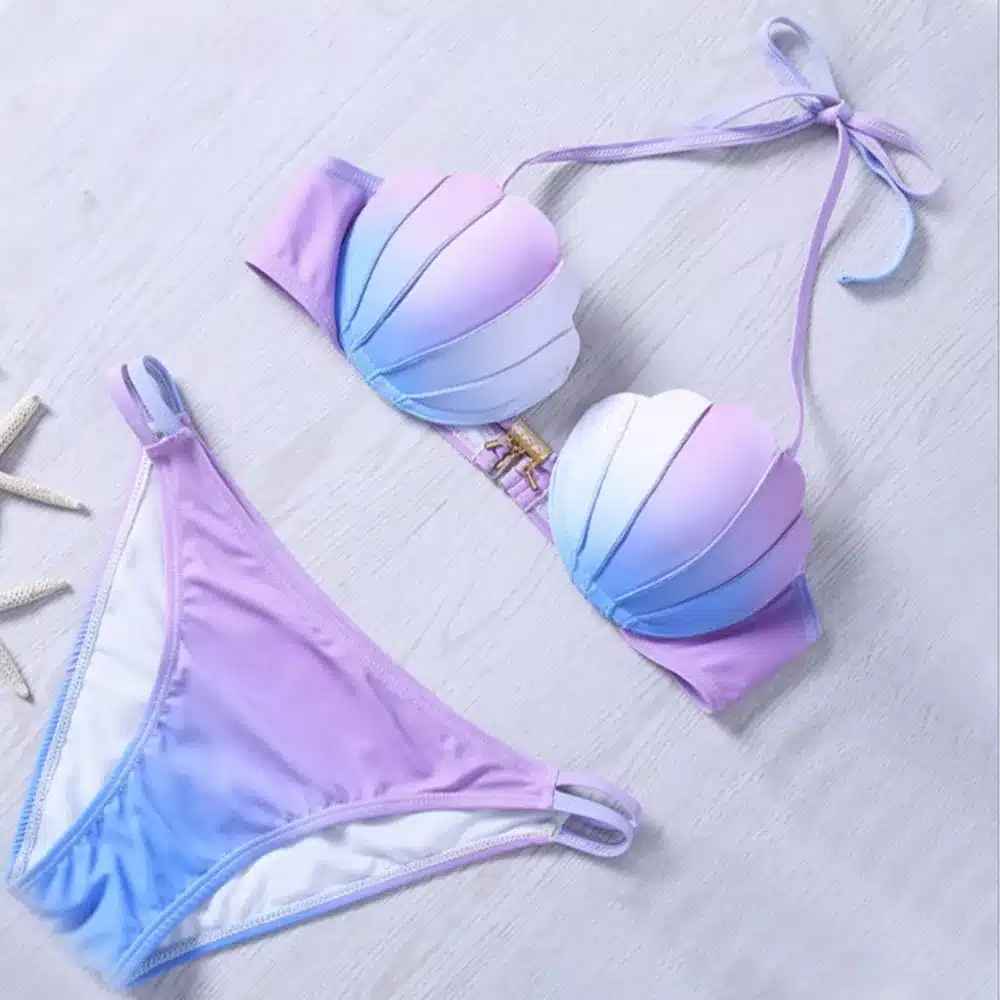 Mermaid Shell Bra Push Up Two-Piece Suit Swimwear Gradient Color Beachwear Sexy Bikinis Set Swimsuit Biquini Maillot De Bain 20