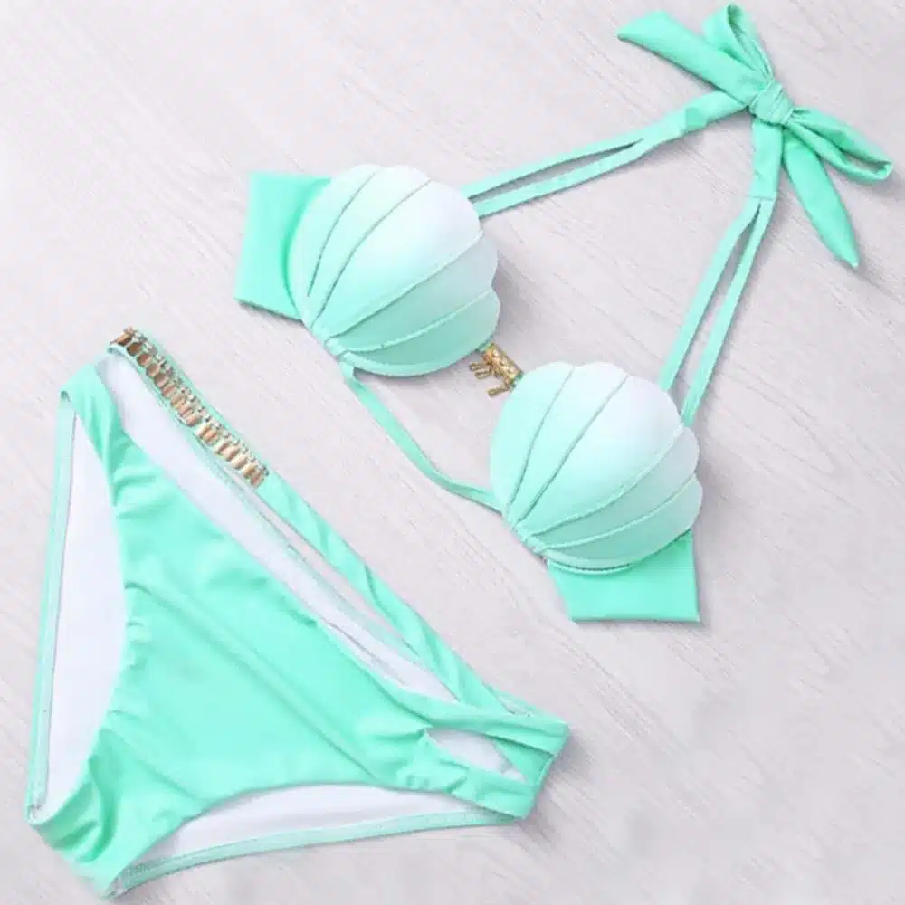 Mermaid Shell Bra Push Up Two-Piece Suit Swimwear Gradient Color Beachwear Sexy Bikinis Set Swimsuit Biquini Maillot De Bain 36