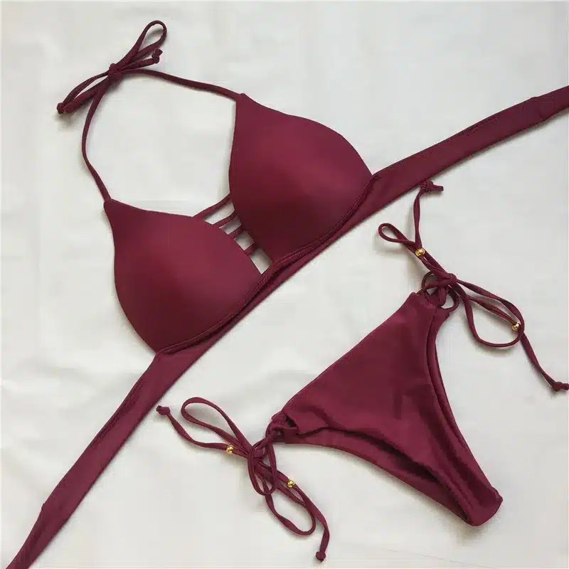 2018 Sexy Women Swimsuit Bikini Set Halter Biquini String High Cut Swim Bathing Suit Swimwear Push Up Solid Bikini Set 14