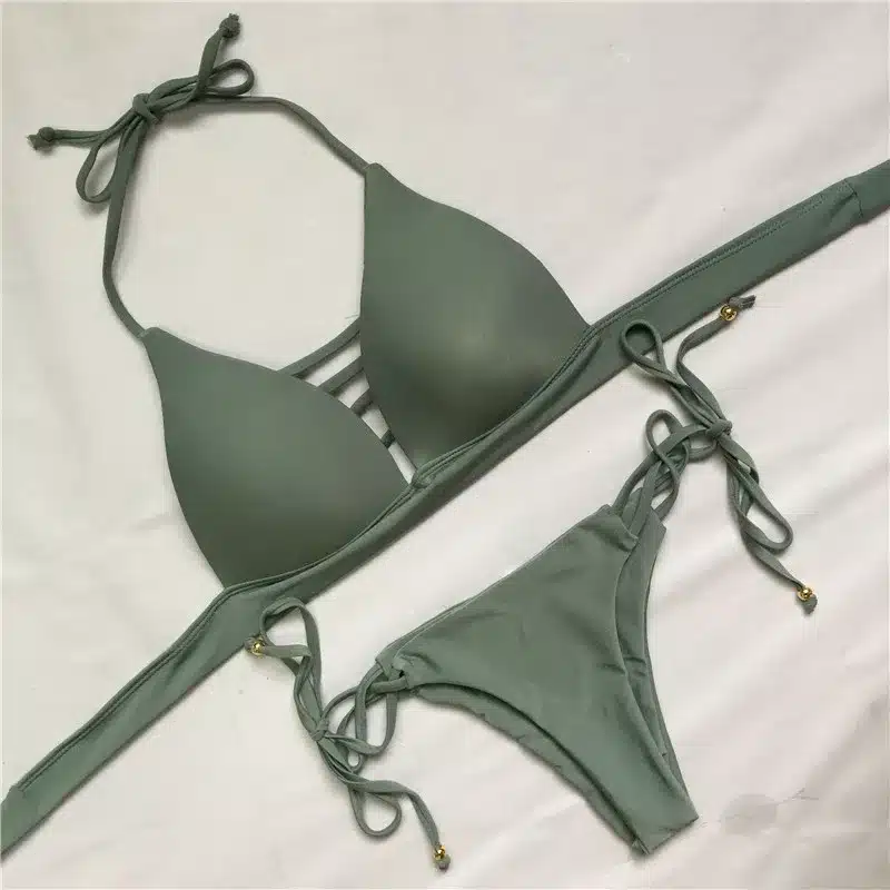 2018 Sexy Women Swimsuit Bikini Set Halter Biquini String High Cut Swim Bathing Suit Swimwear Push Up Solid Bikini Set 16
