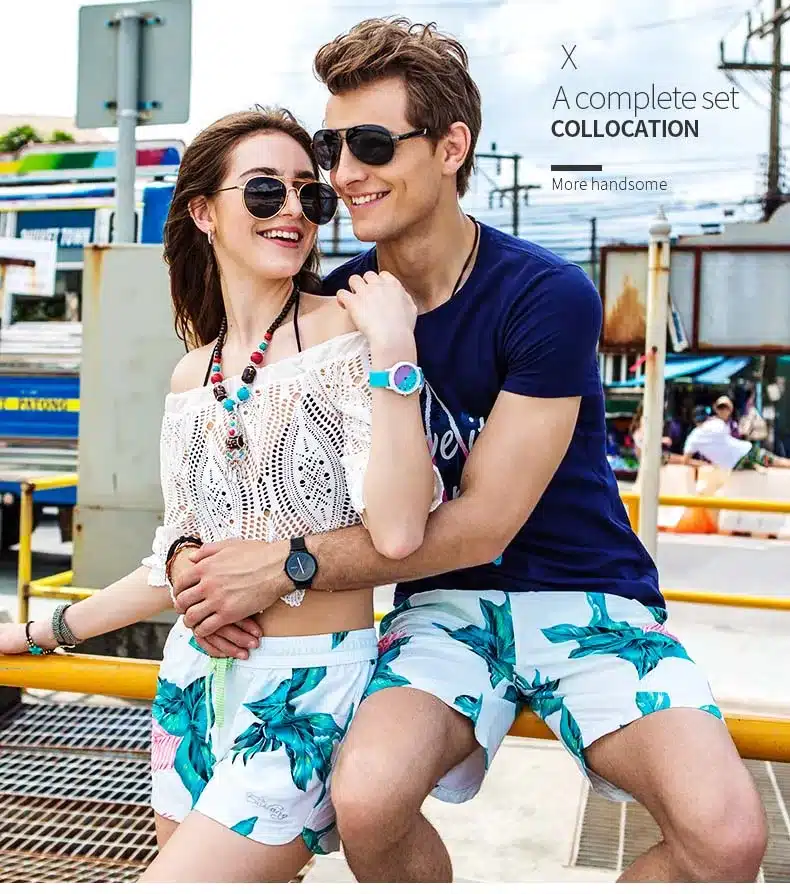 Gailang couples beach surf praia bermudas siwmming trunks men swimsuits sweat print flowers travel holiday plavk elastic joggers 4