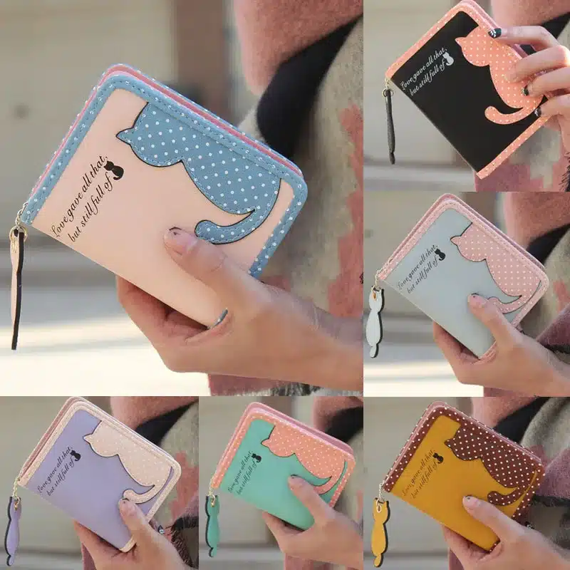 Fashion Small Wallet Women Short Luxury Brand Cute Female Purse PU Leather Cat Design Girls Lady Zipper Wallets Card Holder Bags 11