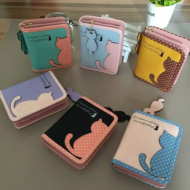 Fashion Small Wallet Women Short Luxury Brand Cute Female Purse PU Leather Cat Design Girls Lady Zipper Wallets Card Holder Bags 12