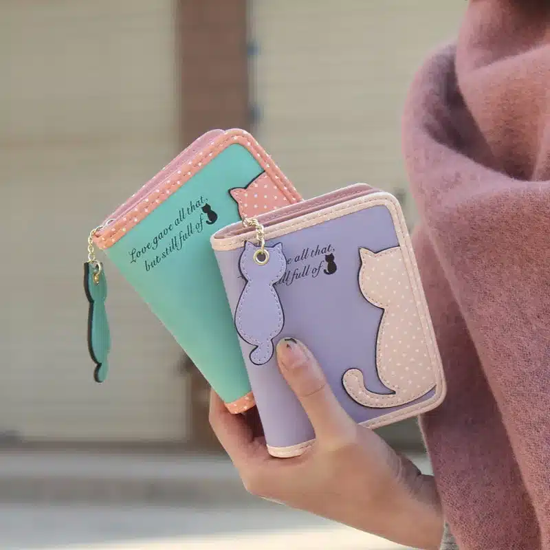 Fashion Small Wallet Women Short Luxury Brand Cute Female Purse PU Leather Cat Design Girls Lady Zipper Wallets Card Holder Bags 13