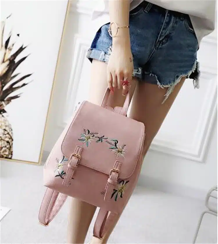DIDA BEAR Brand Women Leather Backpacks Female School bags for Girls Rucksack Small Floral Embroidery Flowers Bagpack Mochila 17