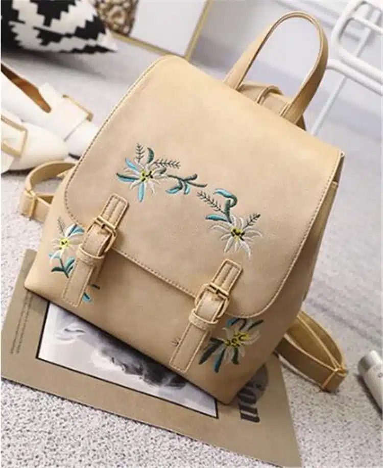 DIDA BEAR Brand Women Leather Backpacks Female School bags for Girls Rucksack Small Floral Embroidery Flowers Bagpack Mochila 27