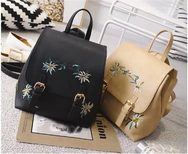 DIDA BEAR Brand Women Leather Backpacks Female School bags for Girls Rucksack Small Floral Embroidery Flowers Bagpack Mochila 28