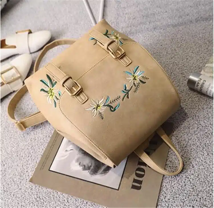 DIDA BEAR Brand Women Leather Backpacks Female School bags for Girls Rucksack Small Floral Embroidery Flowers Bagpack Mochila 29