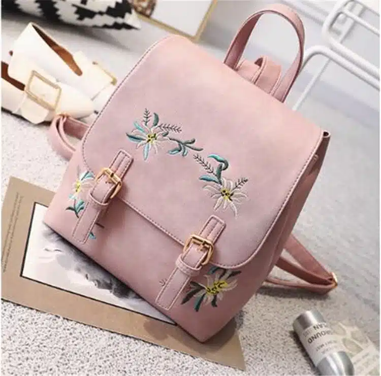 DIDA BEAR Brand Women Leather Backpacks Female School bags for Girls Rucksack Small Floral Embroidery Flowers Bagpack Mochila 31