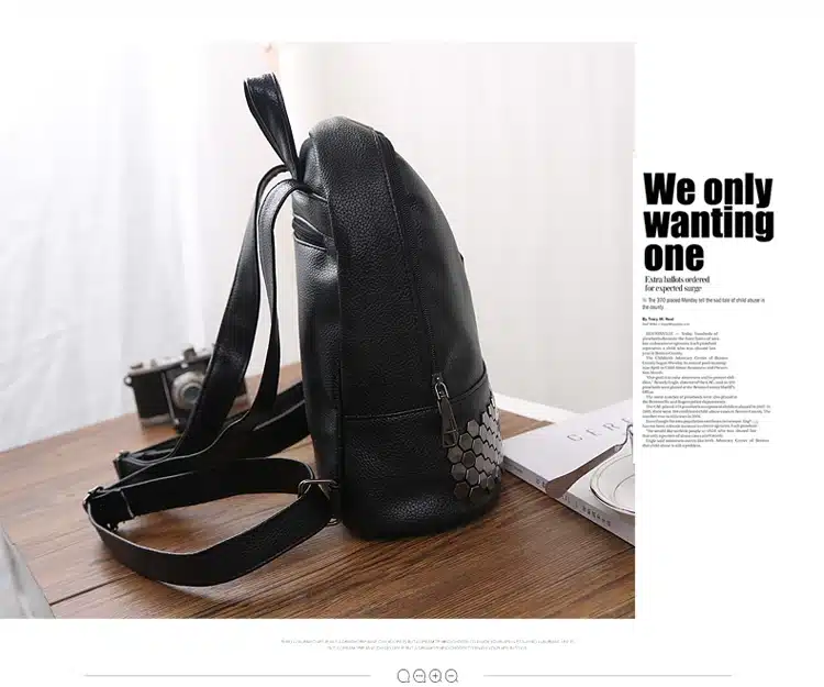 Bolish High Quality PU Leather Women Backpack Preppy Style School Backpack Black Mater Rivet Women Bag 12