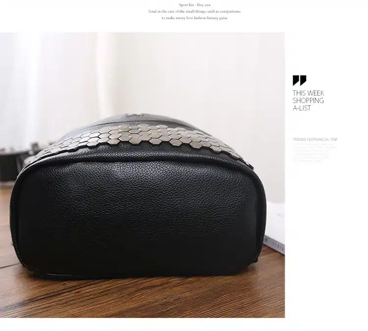 Bolish High Quality PU Leather Women Backpack Preppy Style School Backpack Black Mater Rivet Women Bag 14