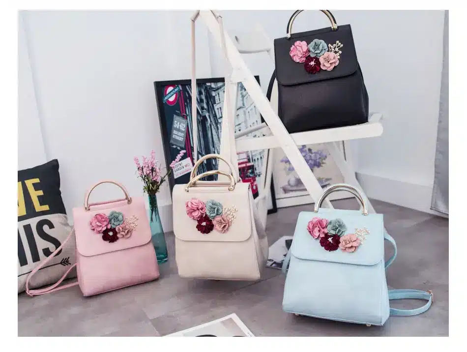 MENGXILU Brand Leather Women Backpack Female Japan and Korean Style Trend Three-dimensional Flower Shoulder Bag Women's Backpack 7