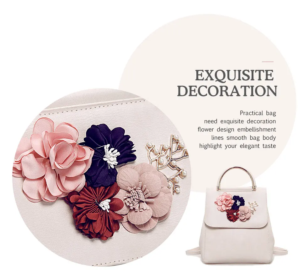 MENGXILU Brand Leather Women Backpack Female Japan and Korean Style Trend Three-dimensional Flower Shoulder Bag Women's Backpack 8