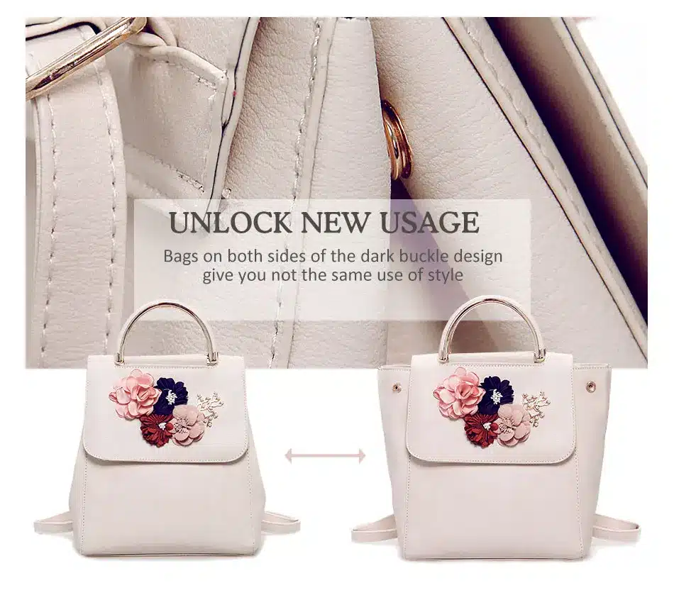 MENGXILU Brand Leather Women Backpack Female Japan and Korean Style Trend Three-dimensional Flower Shoulder Bag Women's Backpack 9