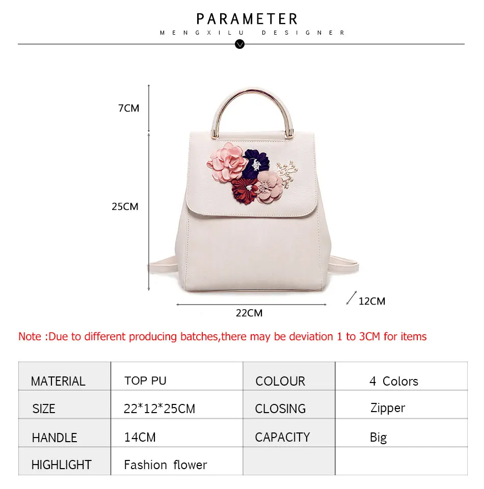 MENGXILU Brand Leather Women Backpack Female Japan and Korean Style Trend Three-dimensional Flower Shoulder Bag Women's Backpack 10