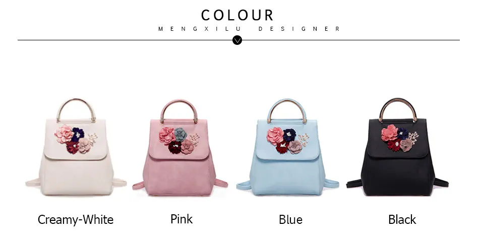 MENGXILU Brand Leather Women Backpack Female Japan and Korean Style Trend Three-dimensional Flower Shoulder Bag Women's Backpack 11