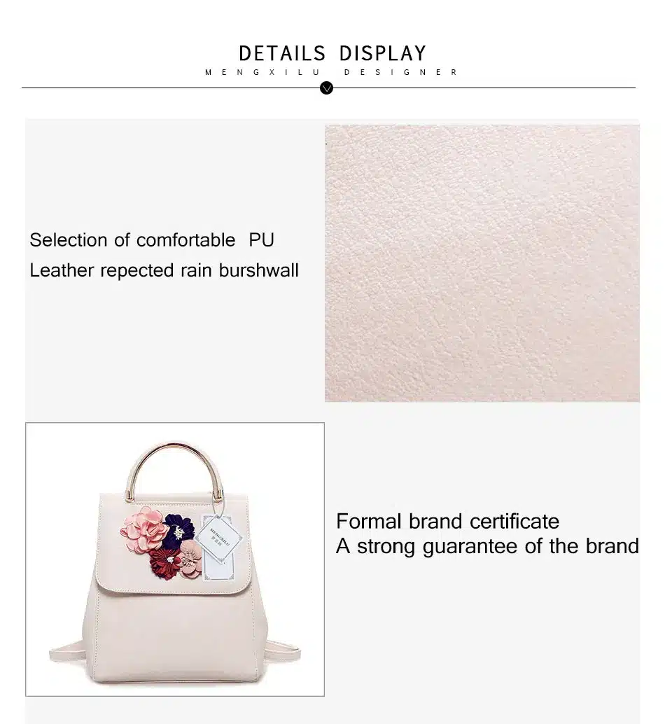 MENGXILU Brand Leather Women Backpack Female Japan and Korean Style Trend Three-dimensional Flower Shoulder Bag Women's Backpack 15
