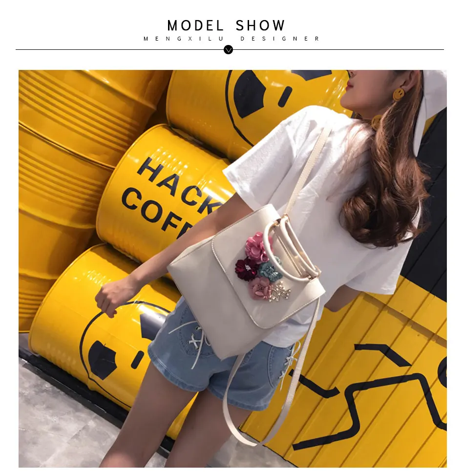 MENGXILU Brand Leather Women Backpack Female Japan and Korean Style Trend Three-dimensional Flower Shoulder Bag Women's Backpack 17