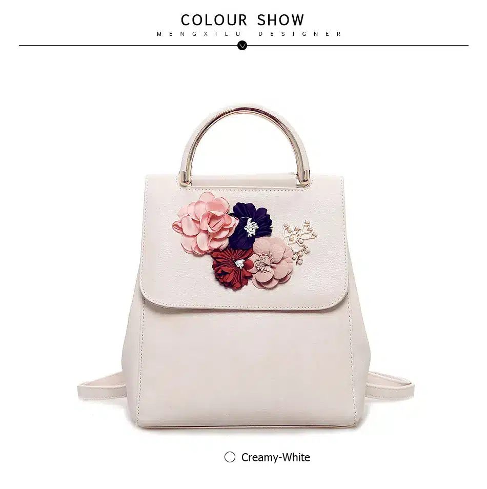 MENGXILU Brand Leather Women Backpack Female Japan and Korean Style Trend Three-dimensional Flower Shoulder Bag Women's Backpack 19
