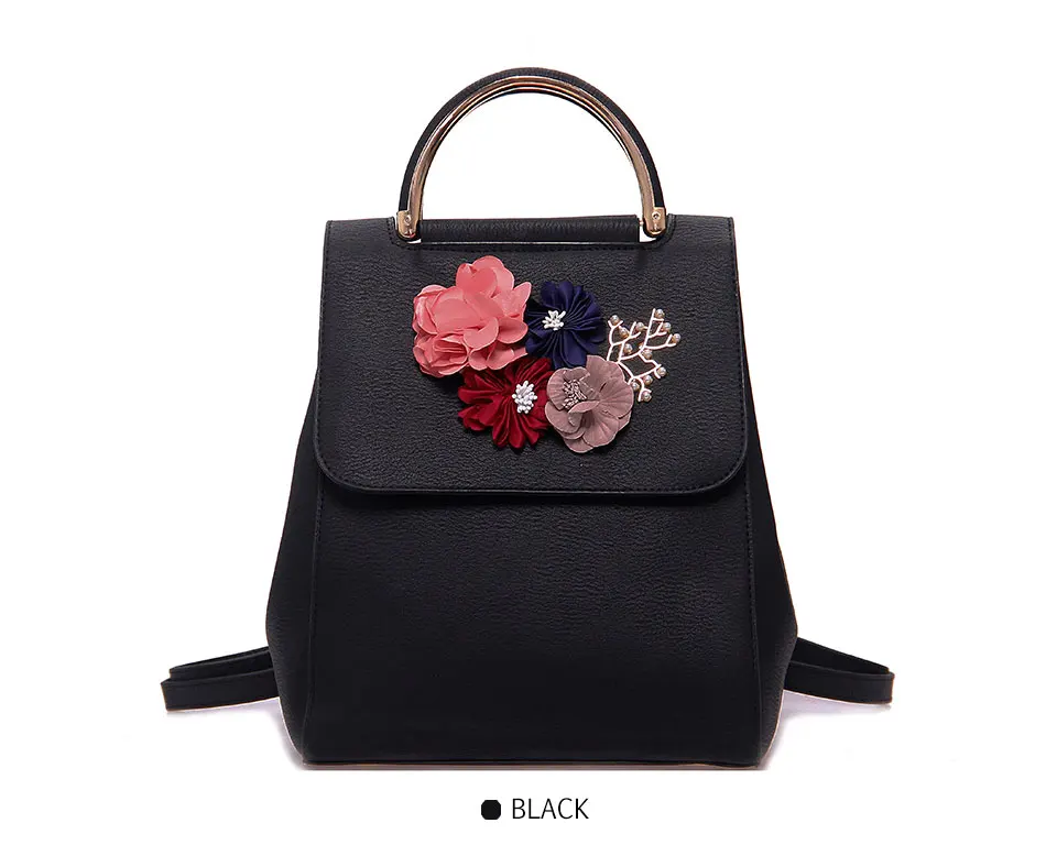 MENGXILU Brand Leather Women Backpack Female Japan and Korean Style Trend Three-dimensional Flower Shoulder Bag Women's Backpack 22