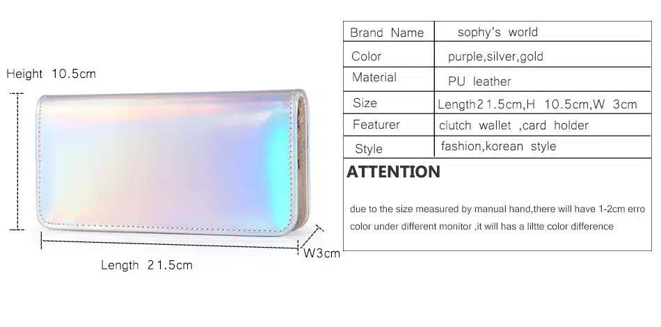 Hologram Zipper Clutch Wallet Women Long Wallets Money Purse Female Slim Wallet Organizer Card Holder Phone Coin Purse 11
