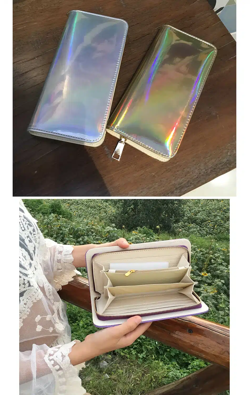 Hologram Zipper Clutch Wallet Women Long Wallets Money Purse Female Slim Wallet Organizer Card Holder Phone Coin Purse 16