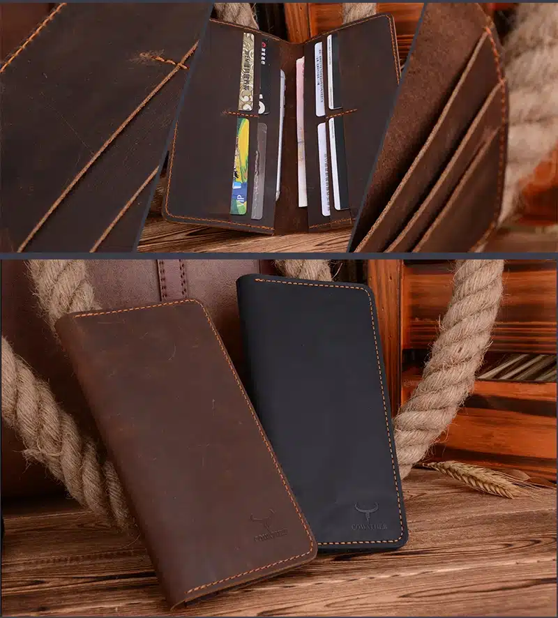 COWATHER high quality cow genuine Crazy horse leather men wallets 2017 long style two color fashion male purse 103 free shipping 22