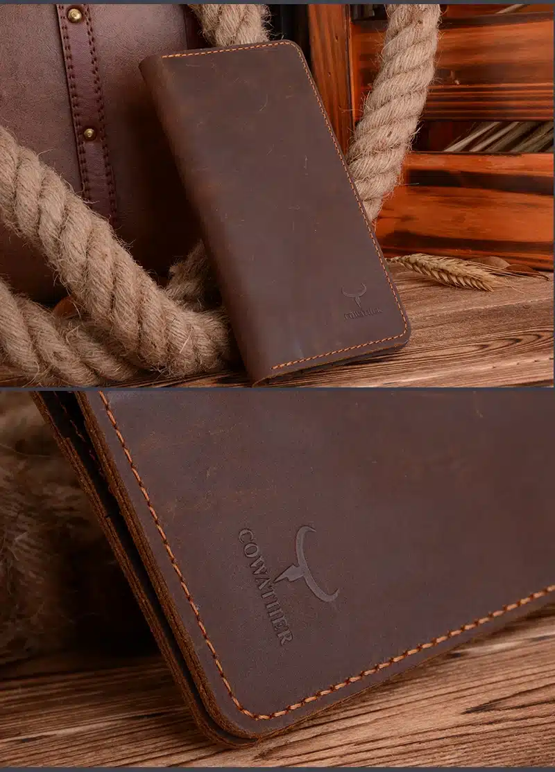 COWATHER high quality cow genuine Crazy horse leather men wallets 2017 long style two color fashion male purse 103 free shipping 23