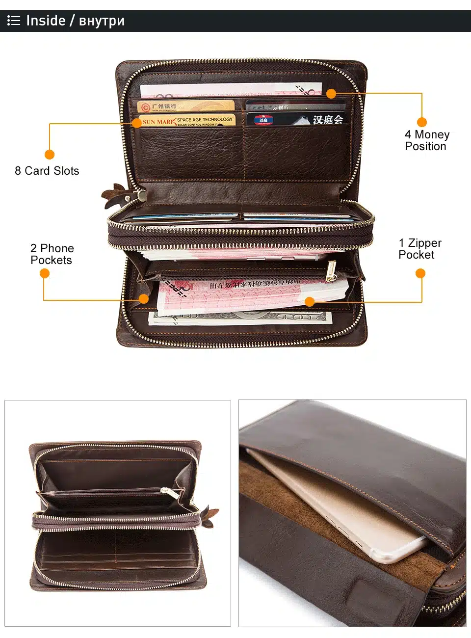 WESTAL Double Zipper Money Clip Wallet Clutch Bag Men's Purses Genuine Leather Men Wallets Leather Man Wallet Long Male Purse 4