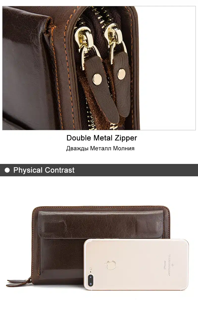 WESTAL Double Zipper Money Clip Wallet Clutch Bag Men's Purses Genuine Leather Men Wallets Leather Man Wallet Long Male Purse 14