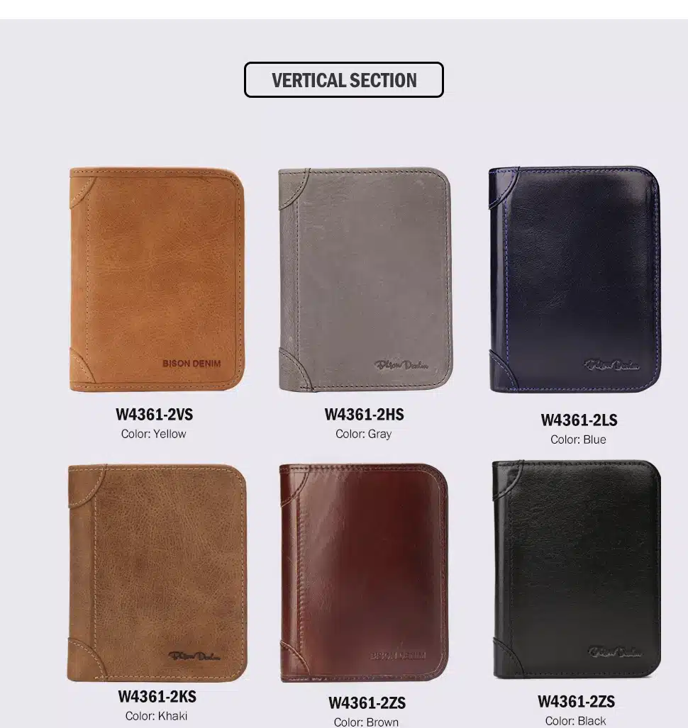 BISON DENIM Genuine Leather RFID wallet Men red brown vintage purse card holder Brand men wallets dollar price Male Purse W4361 11
