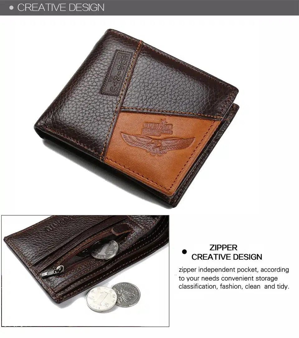 Famous Luxury Brand Genuine Leather Men Wallets Coin Pocket Zipper Men's Leather Wallet with Coin Purse portfolio cartera ZC8042 15
