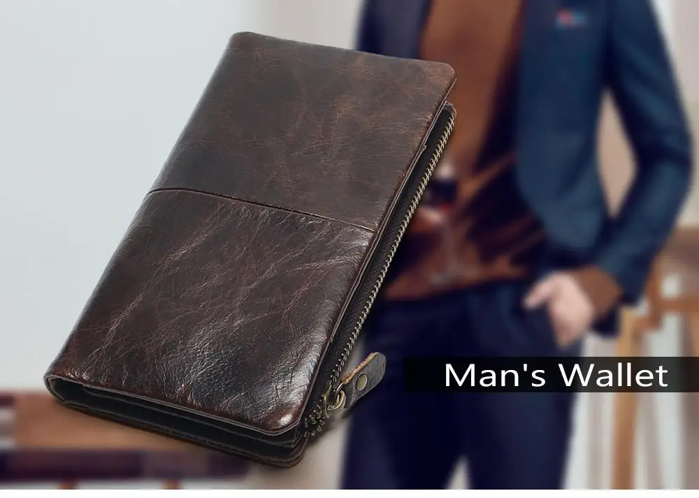 The 2018 New First Layer Of Real Leather Men's Oil Wax Retro High-Capacity Multi-Card Bit Long Wallet Clutch Men Genuine 8