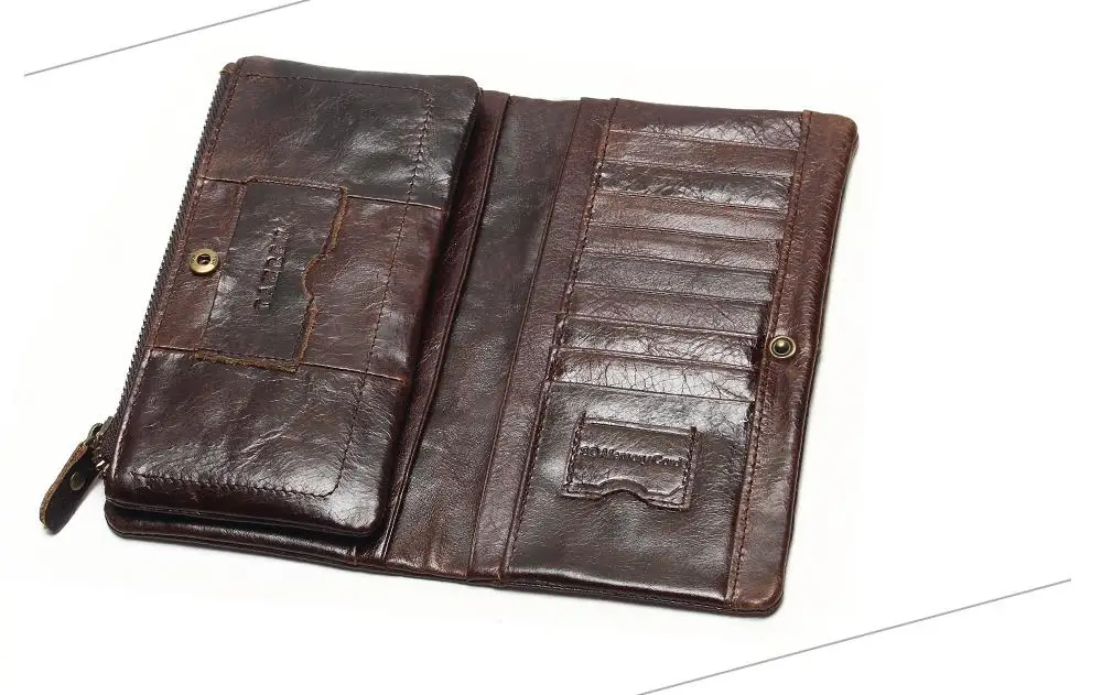 The 2018 New First Layer Of Real Leather Men's Oil Wax Retro High-Capacity Multi-Card Bit Long Wallet Clutch Men Genuine 12