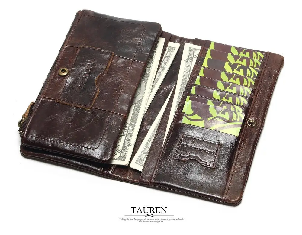 The 2018 New First Layer Of Real Leather Men's Oil Wax Retro High-Capacity Multi-Card Bit Long Wallet Clutch Men Genuine 17