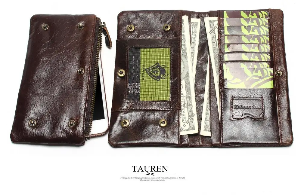 The 2018 New First Layer Of Real Leather Men's Oil Wax Retro High-Capacity Multi-Card Bit Long Wallet Clutch Men Genuine 19