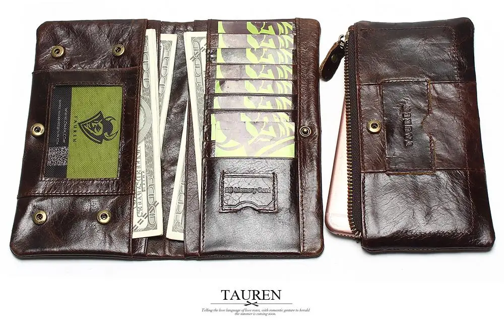 The 2018 New First Layer Of Real Leather Men's Oil Wax Retro High-Capacity Multi-Card Bit Long Wallet Clutch Men Genuine 20